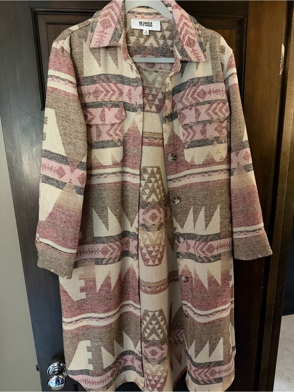 BB Dakota Blush Pink & Cream Aztec Knit Longline Cardigan